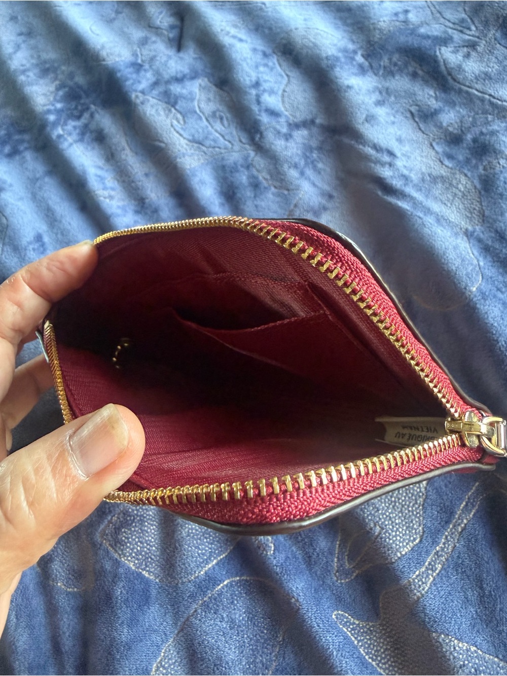 Coach Red Pebbled Leather Chain Wristlet Pouch with Gold Accents - Picture 7 of 16